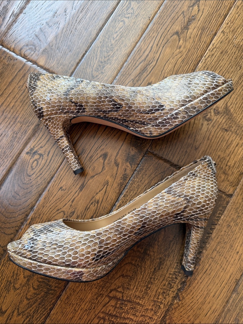 STUART WEITZMAN Plainfield Snake-Print Peep Toe Heels in Neutral Brown - Picture 8 of 8